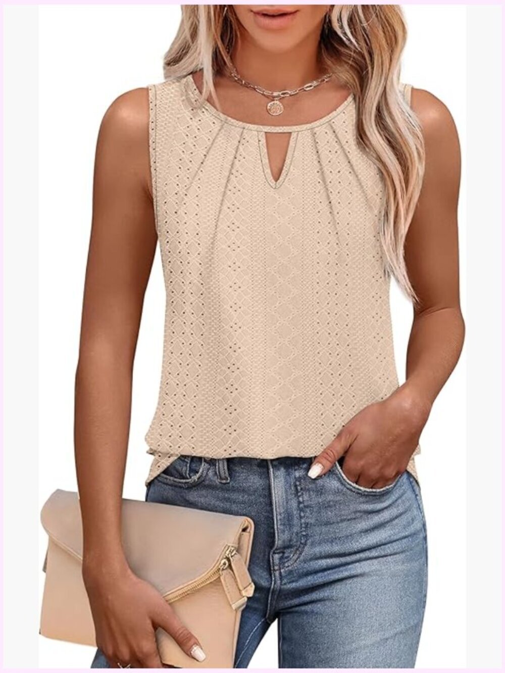 Womens Loose Fit Tank Top Keyhole Neck Summer Tunic Blouse